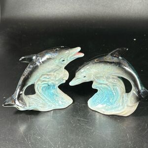 Vintage Ceramic Iridescent Dolphin Salt and Pepper‎ Shakers Ocean Tropical Japan
